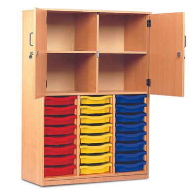 24 Shallow Tray Storage Cupboard + 2 Shelves - Half Doors W1030 x D485 x H1468mm Half Doors Tray Cupboard  | Storage Cupbaords | www.ee-supplies.co.uk