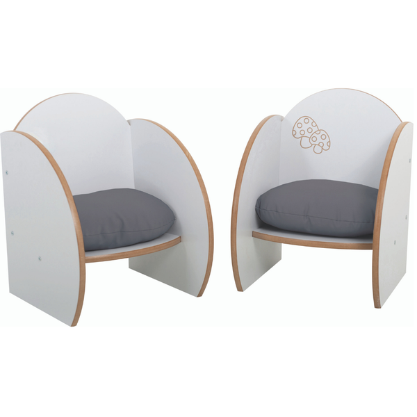 TW Wooden Nursery Mini Children's Nursery Chairs x 2 + Cushions - Grey