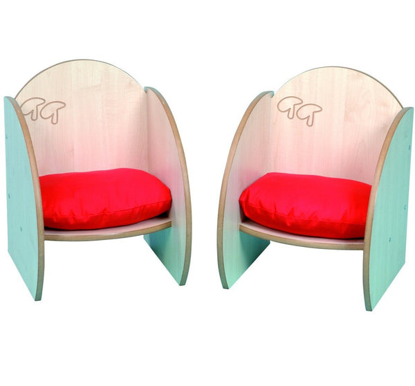TW Wooden Nursery Mini Children's Nursery Chairs x 2 + Cushions - Maple