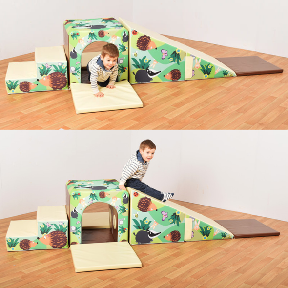 Mountain Tunnel And Slide Soft Play Set - Woodland - Educational Equipment Supplies