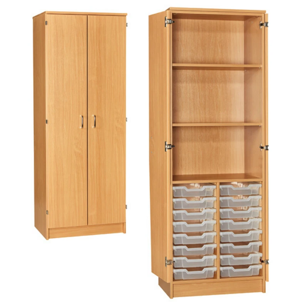 16 Shallow Tray Double Bay Cupboard + Top Shelves - Full Doors H1838 x D480 x W690mm