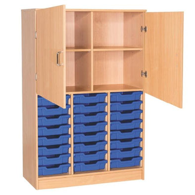 24 Tray Triple Bay Cupboard and Shelves - Half Doors - Educational Equipment Supplies