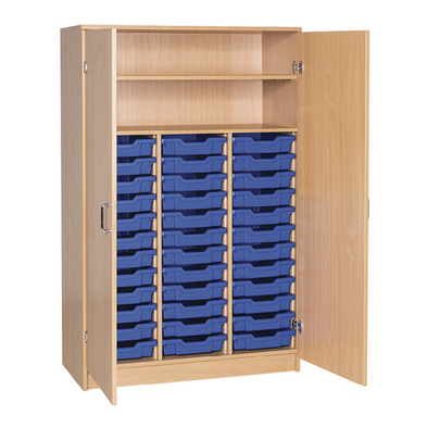 36 Tray Triple Bay Cupboard and Shelves - Full Doors - Educational Equipment Supplies