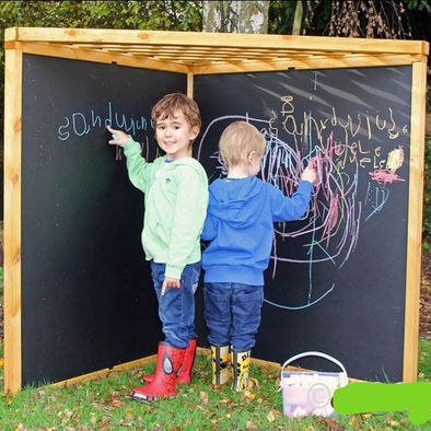 Corner Chalk Board Mark Making Den Outdoor Freestanding Chalk Board Easel | Chalk Board | www.ee-supplies.co.uk