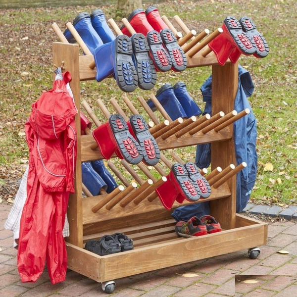 Outdoor Wooden Mobile Welly Storage