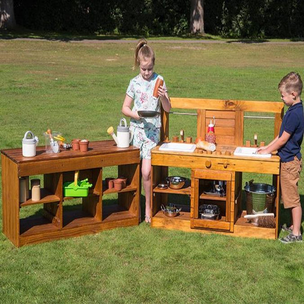 Childrens Outdoor Wooden Kitchen & Bench Set