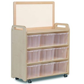 Playsacpes Mobile Extra Tall Storage Unit & Drywipe Panel - 9 x Plastic Trays - Educational Equipment Supplies