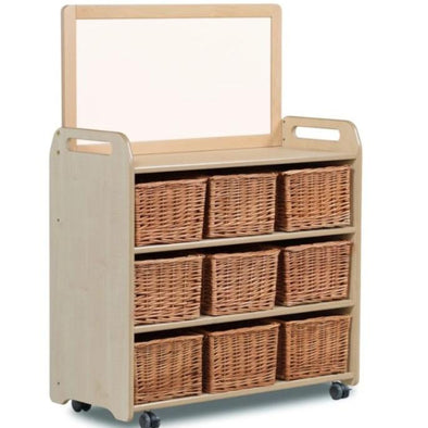 Playsacpes Mobile Extra Tall Storage Unit & Drywipe Panel - 9 x Wicker Baskets - Educational Equipment Supplies