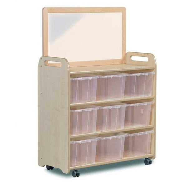 Playsacpes Mobile Extra Tall Storage Unit & Mirror Panel - 9 x Plastic Trays - Educational Equipment Supplies