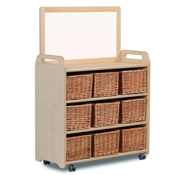 Playsacpes Mobile Extra Tall Storage Unit & Mirror Panel - 9 x Wicker Baskets - Educational Equipment Supplies