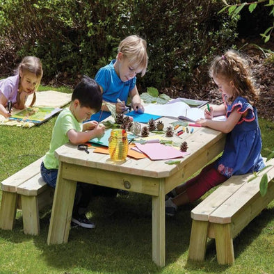 Playscapes Outdoor Pre-School Wooden Rectangular Table & Bench Set - Educational Equipment Supplies