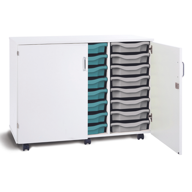 Premium 24 Shallow Tray Unit - White Cupboard- Mobile & Static Premium Cupboard Tray Storage | Grey White Cupboards | www.ee-supplies.co.uk