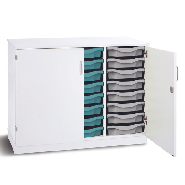 Premium 24 Shallow Tray Unit - White Cupboard- Mobile & Static Premium Cupboard Tray Storage | Grey White Cupboards | www.ee-supplies.co.uk