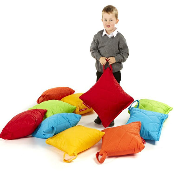 Indoor/Outdoor Quilted Bean Bag Small Square Cushions x 10 - Educational Equipment Supplies