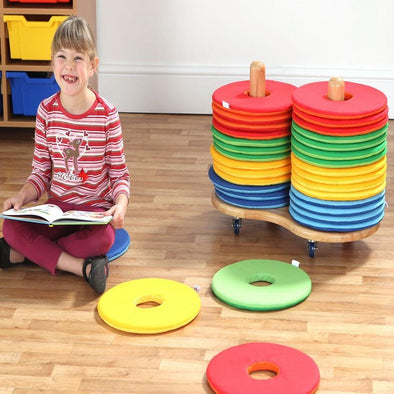 Rainbow™ Circular Cushions X 32 & Donut™ Trolley - Educational Equipment Supplies