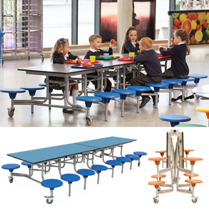 Mobile Folding Dining Table Rectangular 16 Seats - W3280 x D1500 x H650mm Rectangular Mobile Folding Dining Table With 16 Seats - 650 x 3280 x 1500mm | www.ee-supplies.co.uk