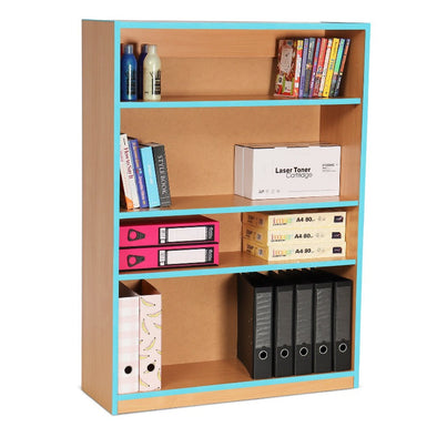 Coloured Edge Open Wooden Bookcase 1 Fixed & 2 Adj Shelves - W900 x D320 x H1250mm Red Coloured Bookcase With 2 Adjustable Shelves | Book Display | www.ee-supplies.co.uk