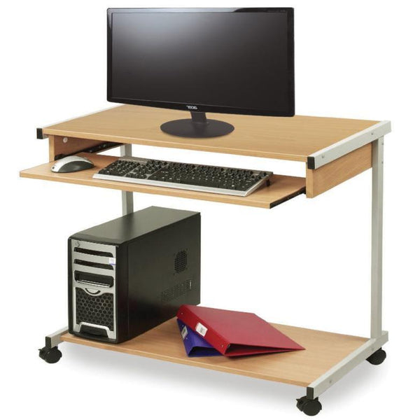 Wide Mobile Computer Trolley With Sliding Keyboard Shelf