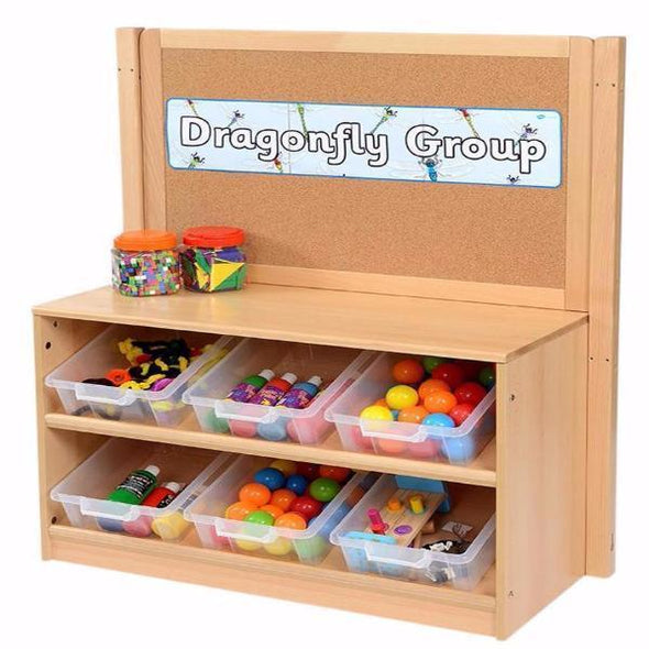 Rs Angled Tray Tidy Storage Unit With Cork Backboard Divider - Educational Equipment Supplies