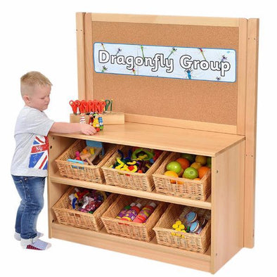 Rs Angled Wicker Tray Tidy Storage Unit With Cork Backboard Divider - Educational Equipment Supplies