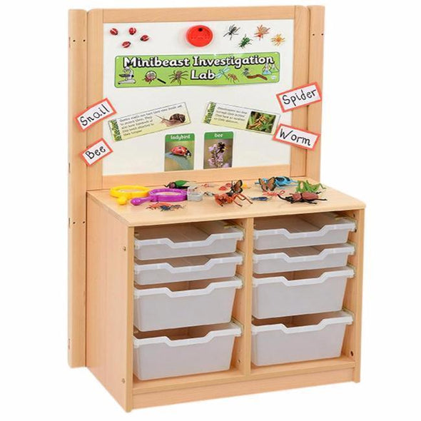 Rs Static Tray Storage Unit - 4 Deep + 4 Shallow Trays + Dry Wipe Backboard - Educational Equipment Supplies