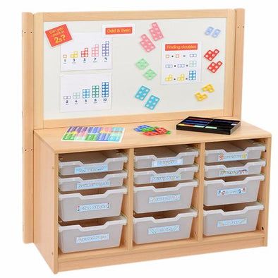 Rs Static Tray Storage Unit - 6 Deep + 6 Shallow Trays + Dry Wipe Backboard - Educational Equipment Supplies