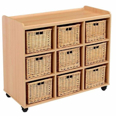 Mobile Safe & Sturdy Tray Unit - 9 Deep Wicker Trays - Educational Equipment Supplies