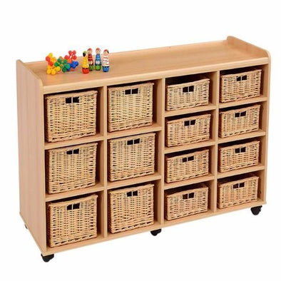 Mobile Safe & Sturdy Tray Unit - 6 Deep & 8 Shallow Wicker Trays - Educational Equipment Supplies