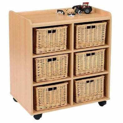 Mobile Safe & Sturdy Tray Unit - 6 Deep Wicker Trays - Educational Equipment Supplies