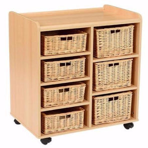 Mobile Safe & Sturdy Tray Unit - 3 Deep & 4 Shallow Wicker Trays - Educational Equipment Supplies