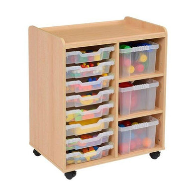 Mobile Safe & Sturdy Tray Unit - 3 Deep & 8 Shallow Clear Trays - Educational Equipment Supplies
