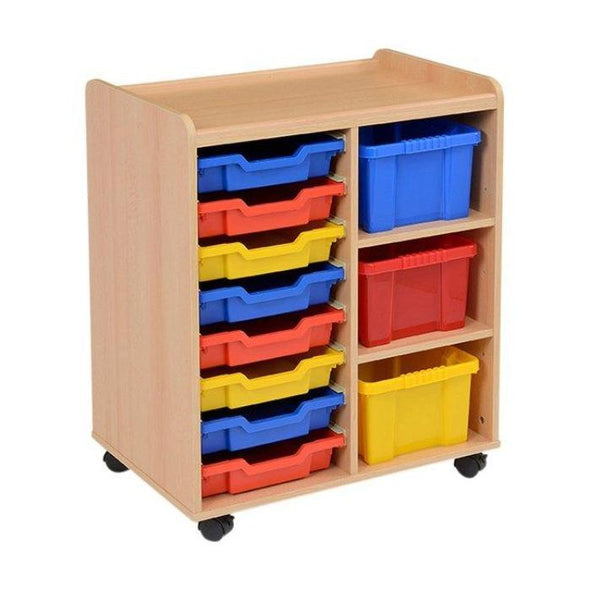 Mobile Safe & Sturdy Tray Unit - 3 Deep & 8 Shallow Coloured Trays - Educational Equipment Supplies