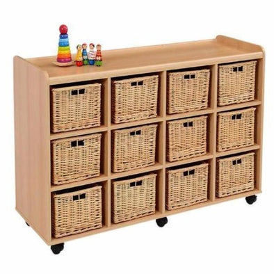 Mobile Safe & Sturdy Tray Unit - 12 Deep Wicker Trays - Educational Equipment Supplies