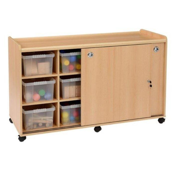 Mobile Safe & Sturdy Tray Unit - 12 Deep & Clear Trays + Sliding Doors - Educational Equipment Supplies