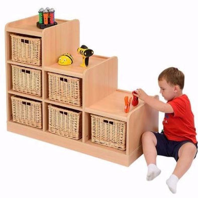 Safe Sturdy Tiered Unit With 6 Wicker Trays ( Right Hand Unit) - Educational Equipment Supplies