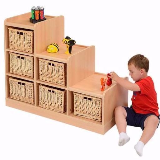 Safe Sturdy Tiered Unit With 6 Wicker Trays ( Right Hand Unit) - Educational Equipment Supplies