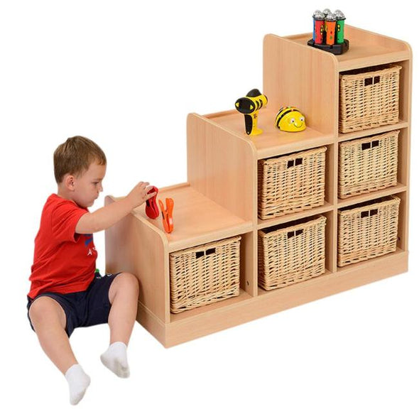 Safe Sturdy Tiered Unit With 6 Wicker Trays (Left Hand Unit) - Educational Equipment Supplies