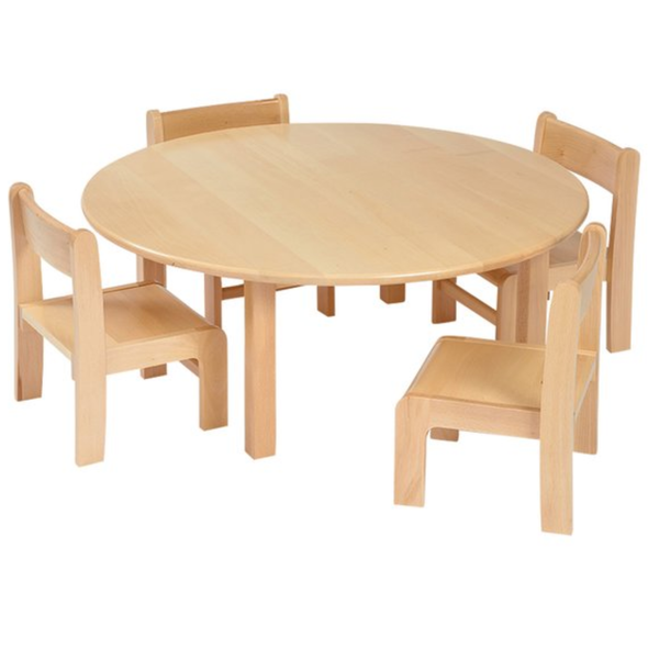 Solid Beech Circular Table D100 x H46cm & 4 x Beech Stacking Chairs H26cm Solid Beech Nursery Table & Chairs | Seating | www.ee-supplies.co.uk
