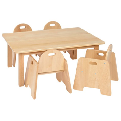 Solid Beech Rectangular Table W96 x D69 x H30cm & H14cm Infant Chairs x 4 Solid Beech Nursery Table & Chairs | Seating | www.ee-supplies.co.uk