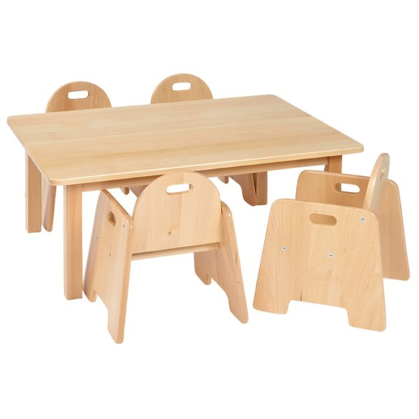 Solid Beech Rectangular Table W96 x D69 x H30cm & H14cm Infant Chairs x 4