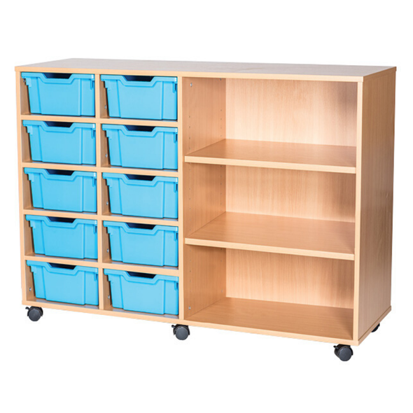 Mobile 10 Deep Tray Quad Unit With Shelving - Educational Equipment Supplies