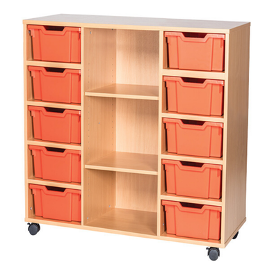 Mobile 10 Deep Tray Triple Unit With Shelving - Educational Equipment Supplies