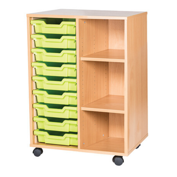 Mobile Tray Store With Shelving - 10 Trays H943 x W690 x D460mm