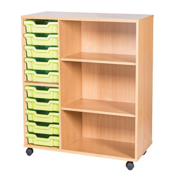 Mobile 10 Tray Triple Unit With Shelving - Educational Equipment Supplies