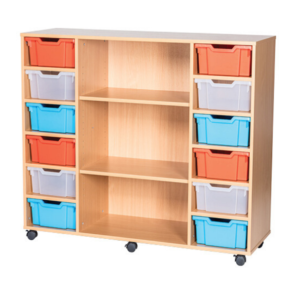 Mobile 12 Deep Tray Quad Unit With Shelving - Educational Equipment Supplies