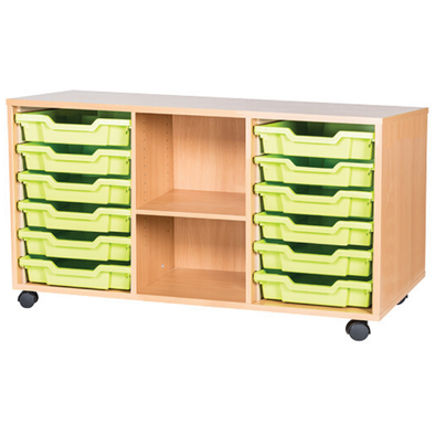 Mobile 12 Tray Triple Unit With Shelving - Educational Equipment Supplies