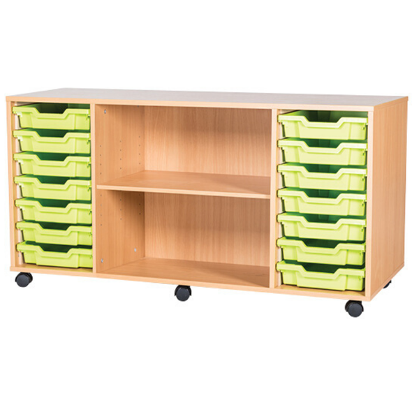 Mobile 14 Tray Quad Unit With Shelving - Educational Equipment Supplies
