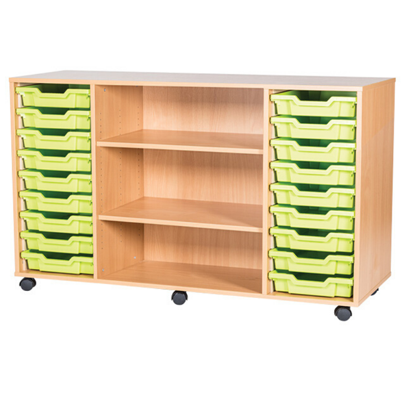 Mobile 18 Tray Quad Unit With Shelving - Educational Equipment Supplies