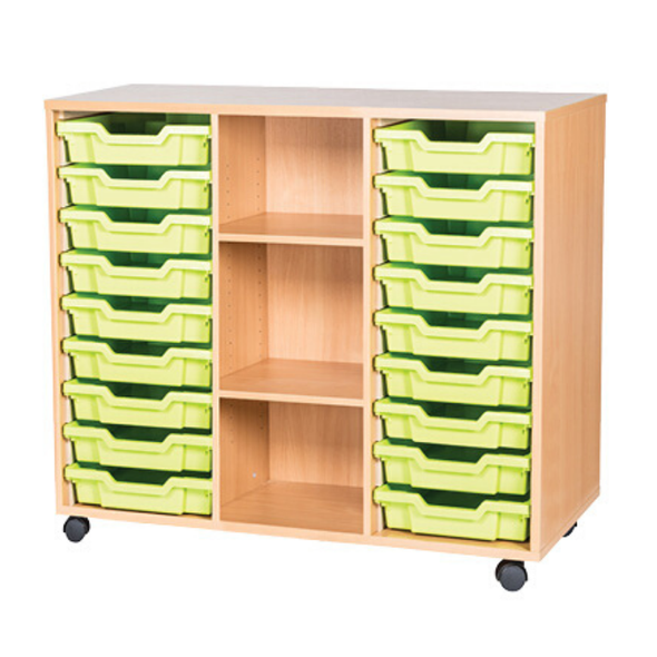 Mobile 18 Tray Triple Unit With Shelving - Educational Equipment Supplies