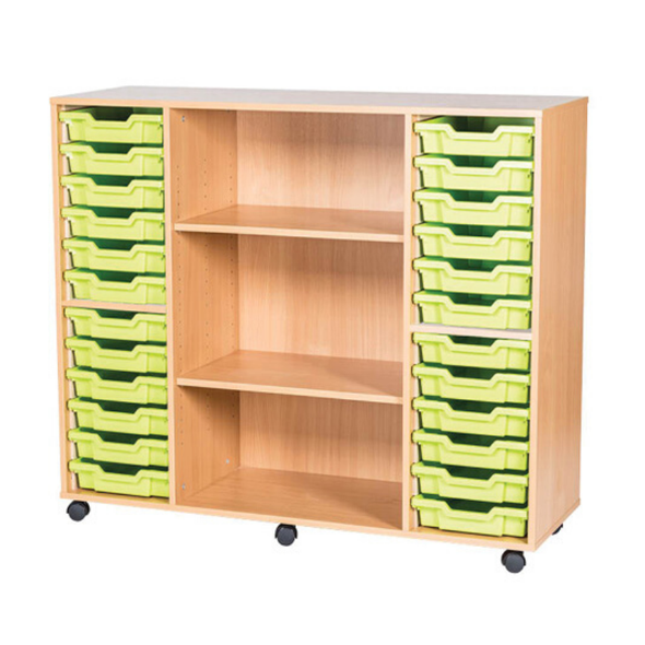 Mobile 24 Tray Quad Unit With Shelving - Educational Equipment Supplies